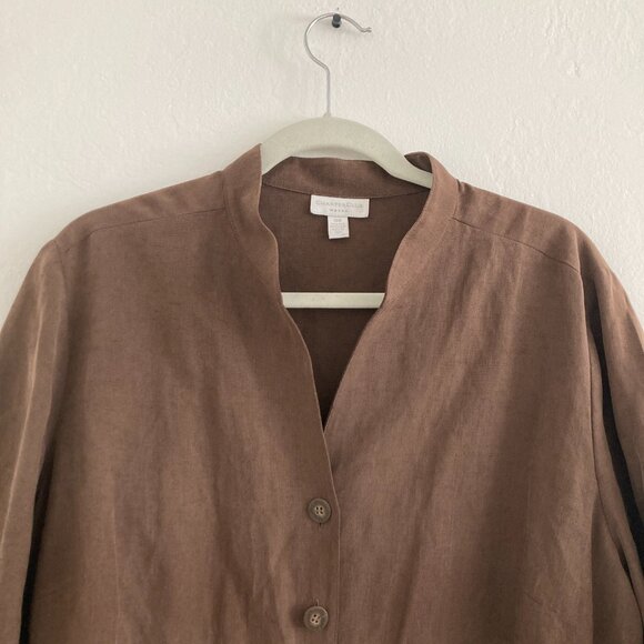 Charter Club Silk Linen Blend Button Front Top Tunic Brown Minimalist 16W - Picture 2 of 9
